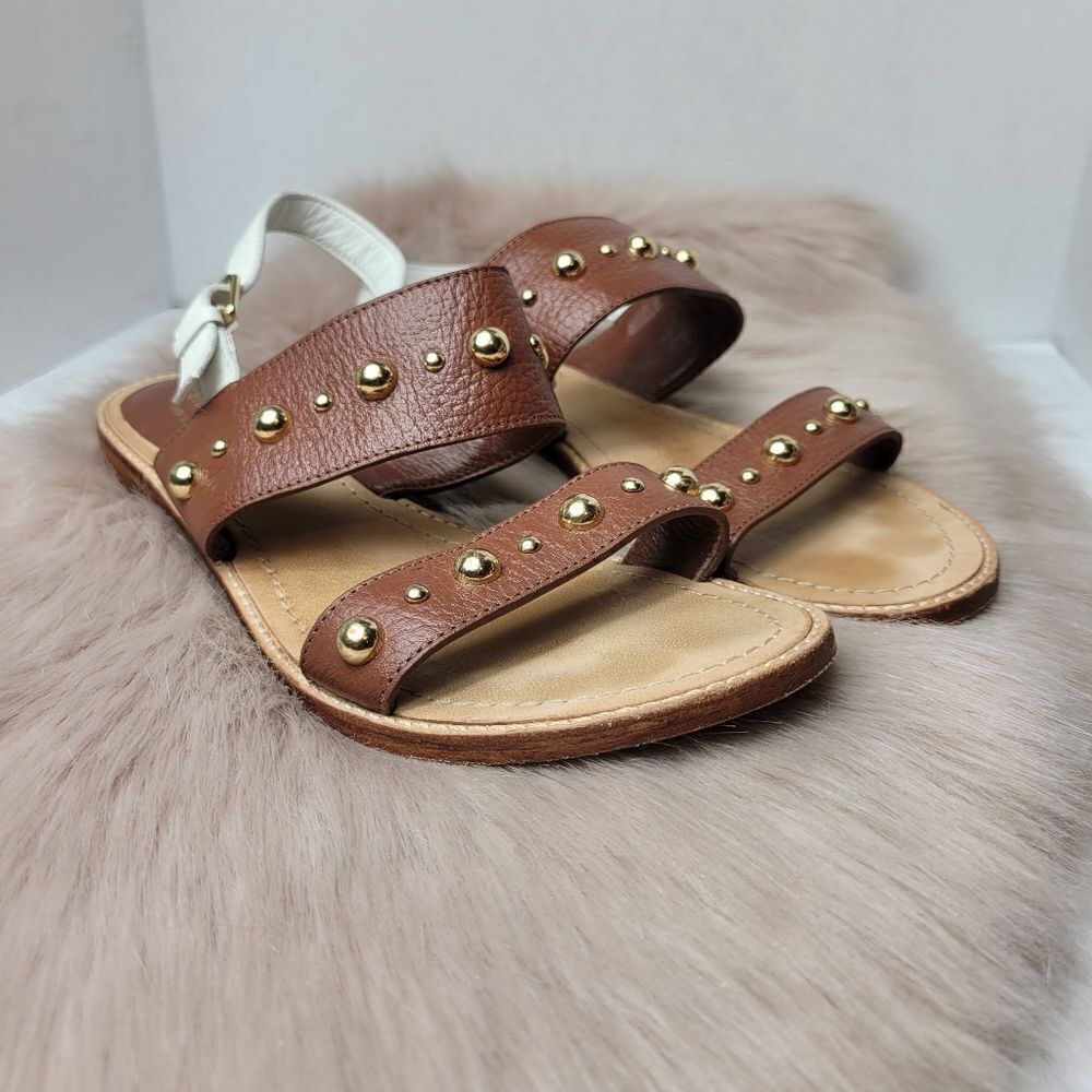 Kate Spade Stillwell White Brown  Leather Studded Sandals Shoes Size 8